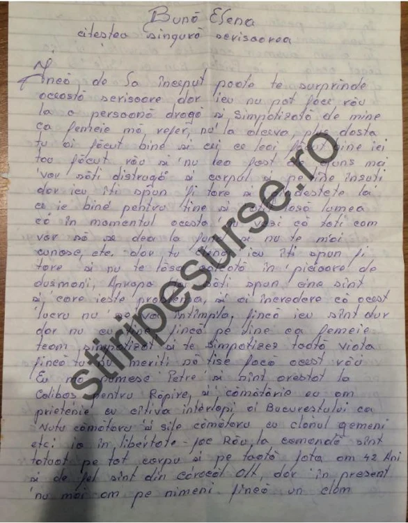 În prima pagină a scrisorii, deţinutul i-a mărturisit fostului deputat Elena Udrea planul diabolic ca să o îmbolnăvească