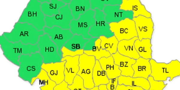 Avertizare meteorologică de cod galben de ploi şi vijelii în 25 de judeţe