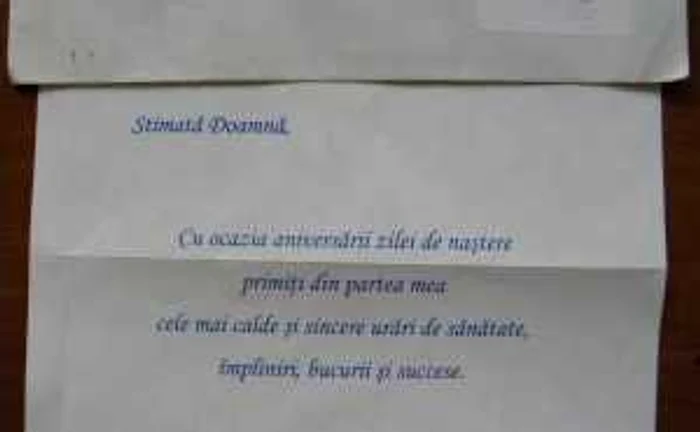 Scrisoarea de felicitare trimisă în numele lui Tişe 