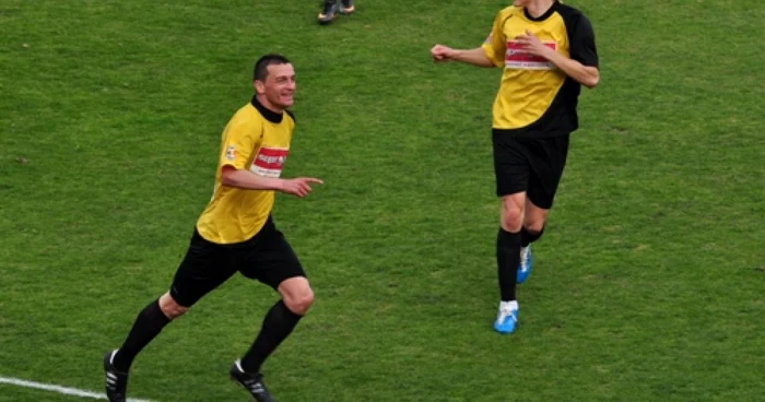 Bucuria bosniacului Golubovic (stânga) după ce a înscris golul de 1-0 pentru Ceahlăul