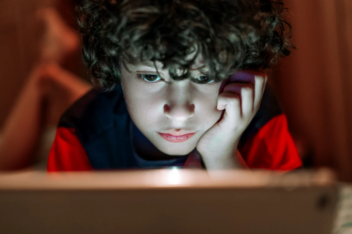 Un copil se uită în laptop