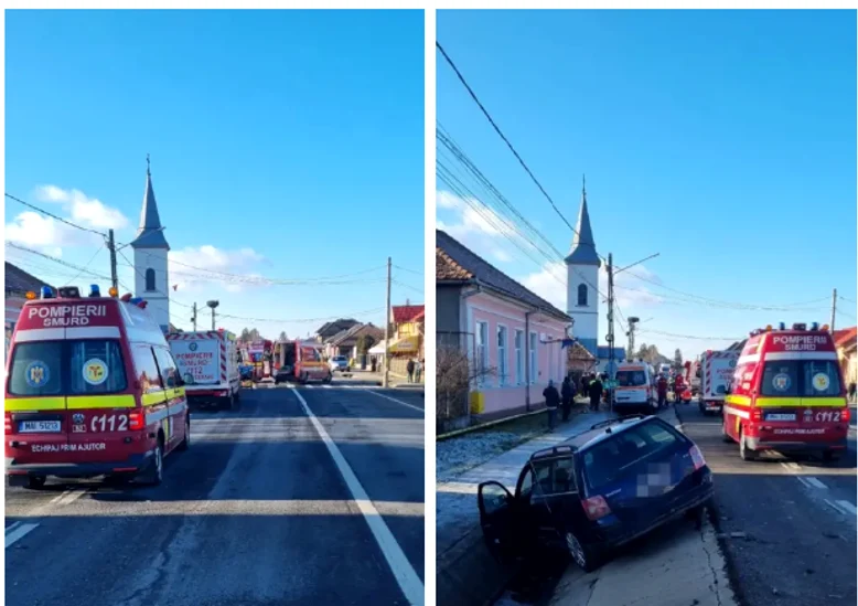 Bistrița-Năsăud, mașină accidentată alături de un echipaj al Pompierilor pe o stradă din oraș