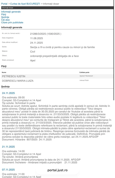 Decizia instanței - Foto: portal.just.ro