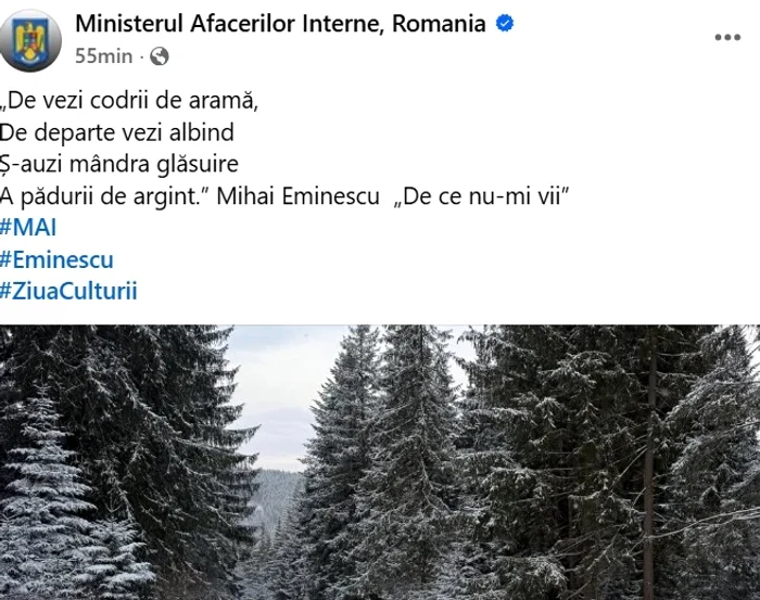 Românii ironizează MAI după ce a citat greșit versuri ale lui Eminescu: „Ați văzut codrii, dar nu poezia!”. Până și titlul poeziei a fost greșit atribuit