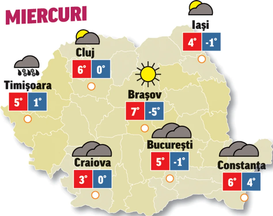 Prognoza meteo 9 decembrie anunță vreme închisă cu nori în majoritatea regiunilor
