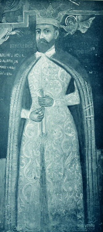 Domnitorul Mihai Viteazul, 1593-1600. Frescă din Mănăstirea Căluiu