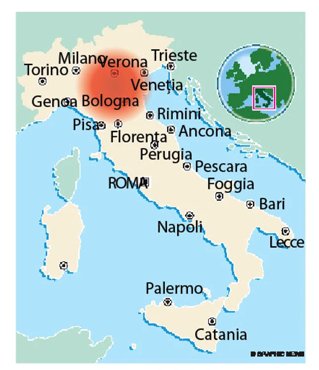Italia a fost zguduită  de un cutremur  cu magnitudinea 6 pe scara Richter, cu  epicentrul la circa 36  de kilometri de Bologna.  Potrivit geologilor,  seismul s-a produs  la o adâncime de  5,1 kilometri
