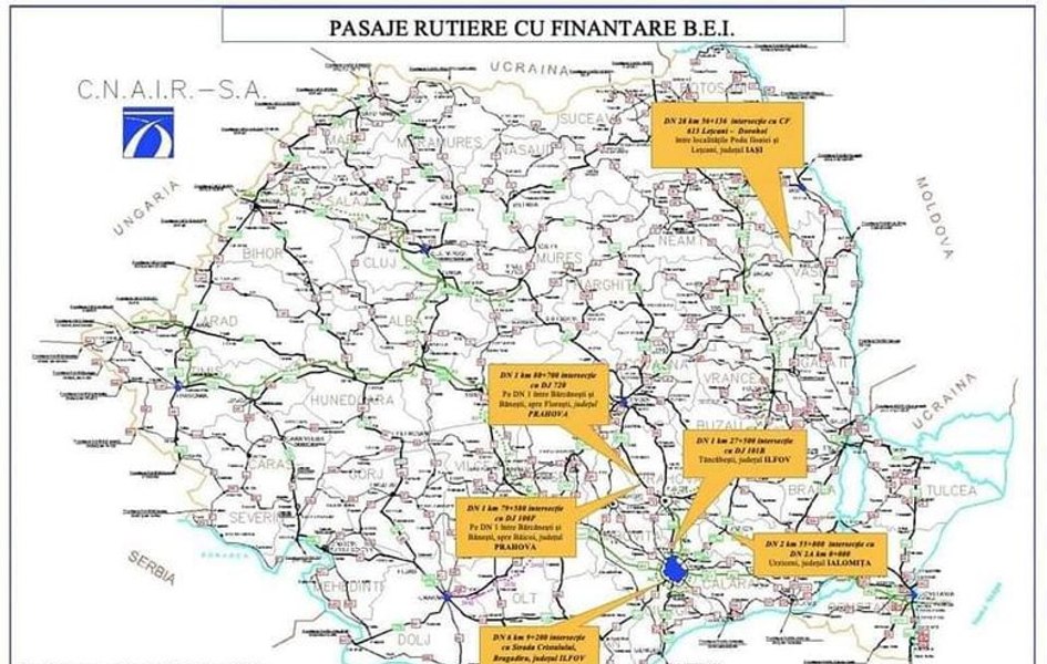 Noi pasaje rutiere vor fi construite pe drumurile naționale din Ilfov, Ialomița, Prahova și Iași
