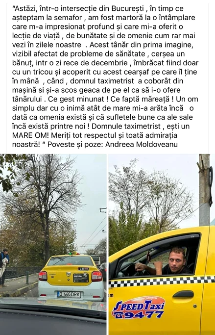 Taximetristul a fost lăudat pe rețelele de socializare / Foto: Facebook