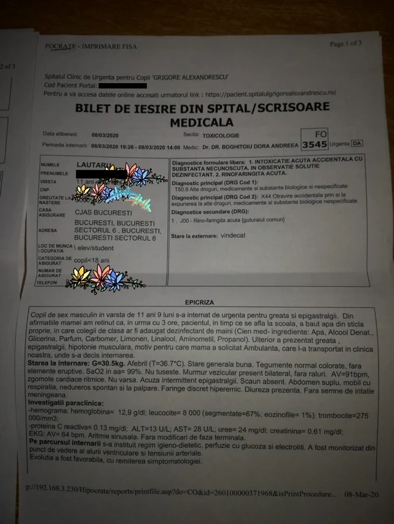 Gabi ne-a prezentat actul medical 