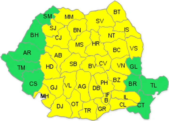 Avertizarea de cod galben a fost emisă de meteorologi în majoritatea zonelor din ţară