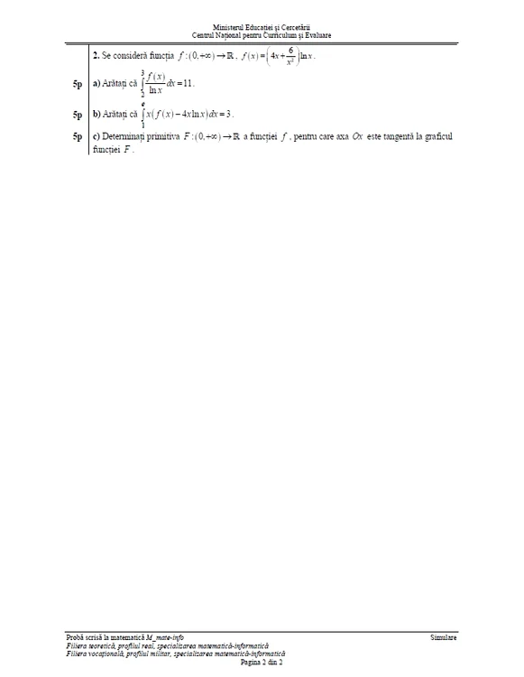 Subiectele de la simulare Bac 2026 Mate-Info Sursa: MEC