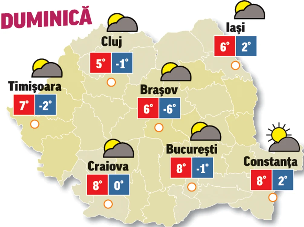 Prognoza meteo 13 decembrie anunță temperaturi în creștere, dar cer acoperit în nord