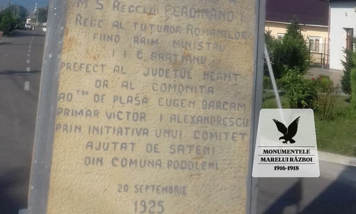 «Monumentele Marelui Război»: Monumentul eroilor din comuna Podoleni, județul Neamț / FOTO jpeg
