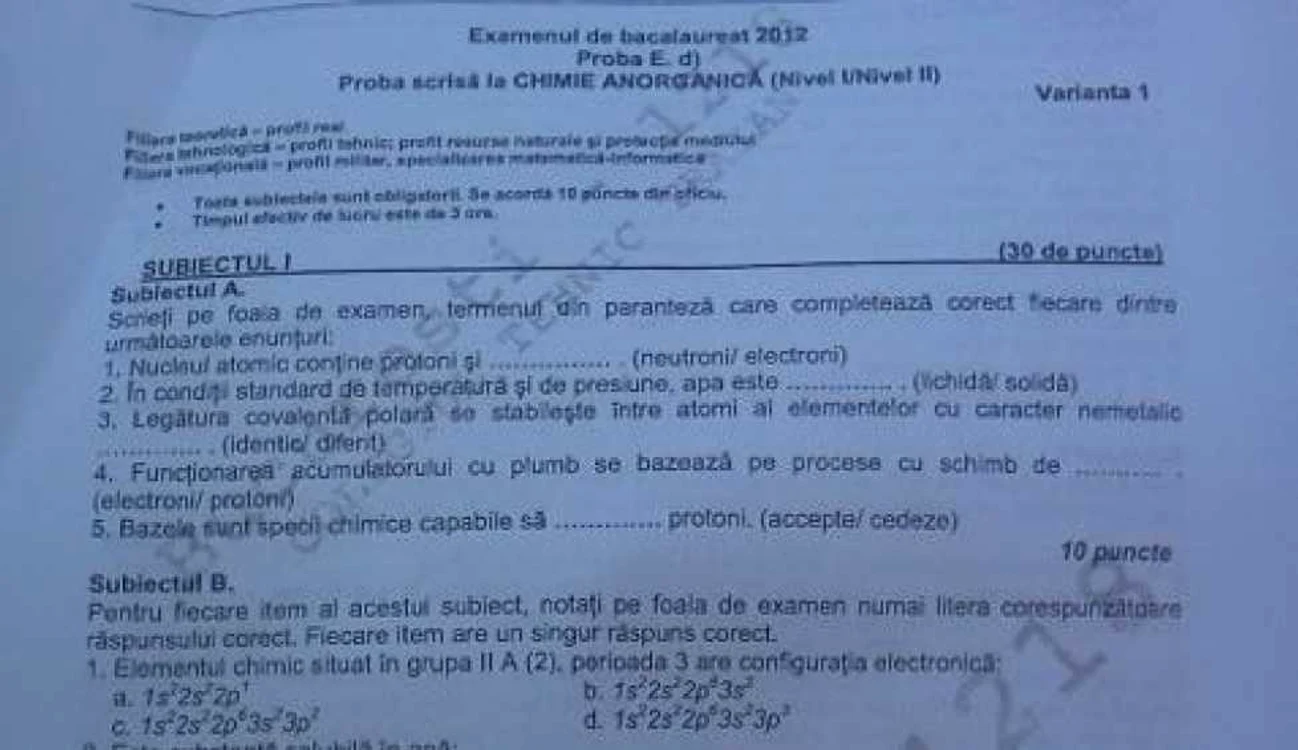 Subiecte BAC Chimie