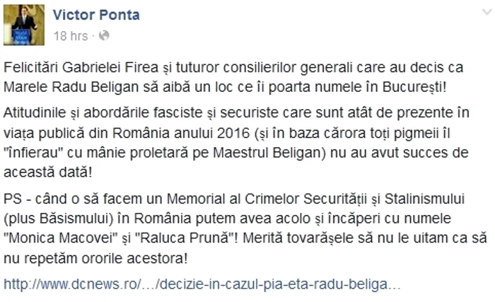 Acesta este mesajul postat de Victor Ponta