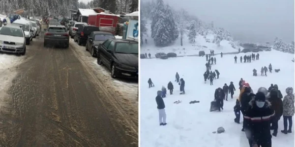 Aglomeraţie lângă pârtiile închise ale Domeniului Schiabil Transalpina Ski Resort şi derdeluşul de la Curmătura Vidruţei - Vâlcea Foto colaj