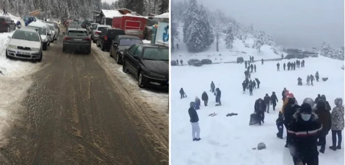 Aglomeraţie lângă pârtiile închise ale Domeniului Schiabil Transalpina Ski Resort şi derdeluşul de la Curmătura Vidruţei - Vâlcea Foto colaj