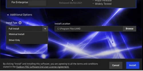 Instalre driver AMD Radeon PRO Software Enterprise 21.Q2