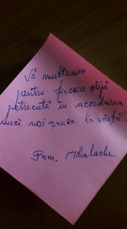 Biletul de mulţumire transmis de familia pacientului salvat      FOTO