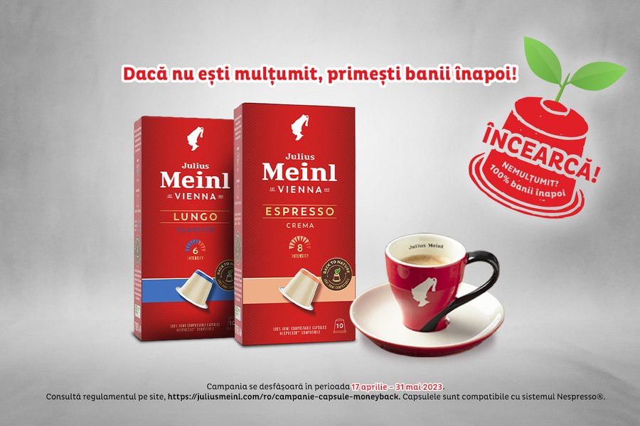 Alege cafeaua care iubește natura, în capsule Julius Meinl 100% biodegradabile. Dacă nu ești mulțumit, primești banii înapoi!