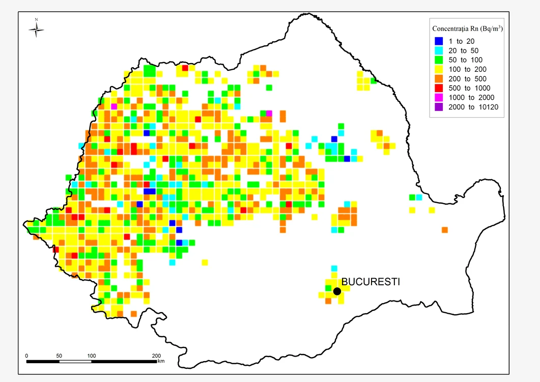 Harta concentrații radon - Foto CNCAN