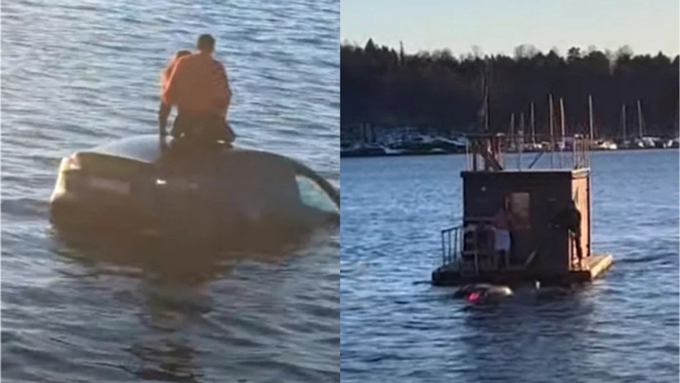 O Tesla s-a scufundat într-un fiord. Foto: captură video.