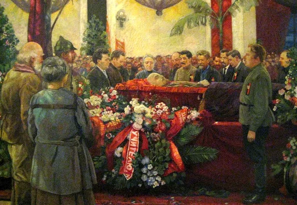 Iosif Stalin, la funeraliile lui Vladimir Lenin, pictură de Isaak Brodsky (© Wikimedia Commons)