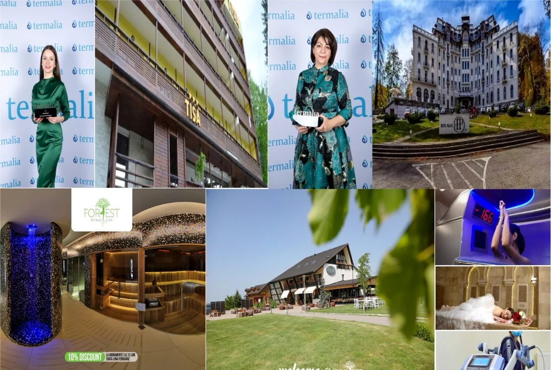 Premiile Termalia 2021 pentru trei destinaţii de vis din Vâlcea - Tisa Spa Resort Olăneşti_Hotel Palace Govora_Forest Retreat & Spa Măciuca Foto colaj