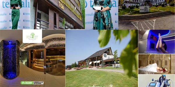 Premiile Termalia 2021 pentru trei destinaţii de vis din Vâlcea - Tisa Spa Resort Olăneşti_Hotel Palace Govora_Forest Retreat & Spa Măciuca Foto colaj