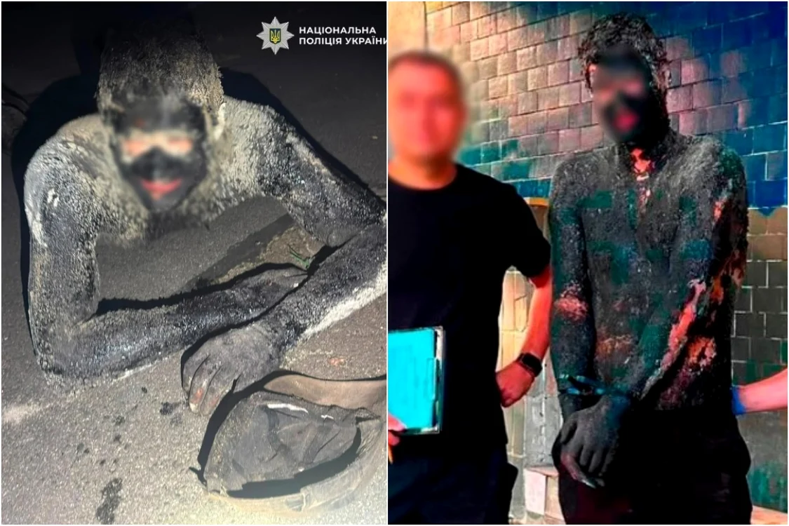 Un hoț din Kiev s-a acoperit cu smoală și a spart un magazin. Foto: Ukrainskaia Pravda
