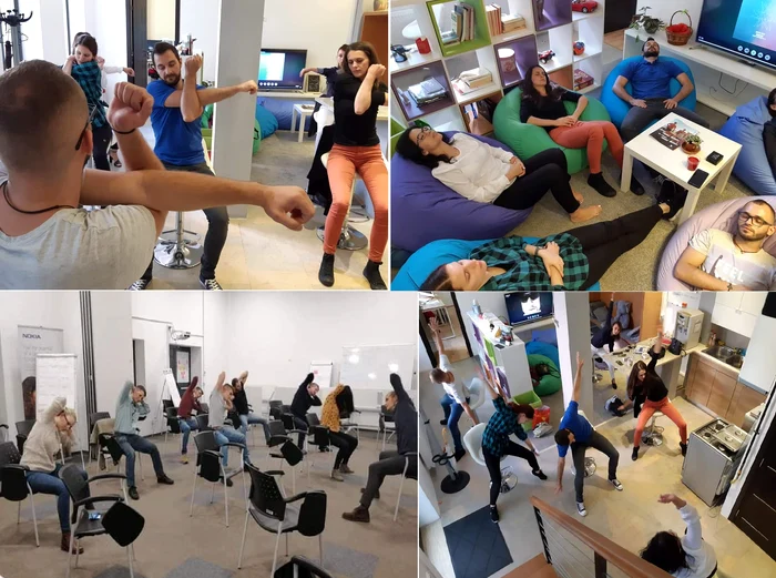 Imagini din Programul de relaxare și mișcare la birou propus de campionul Ștefan Cojocnean
