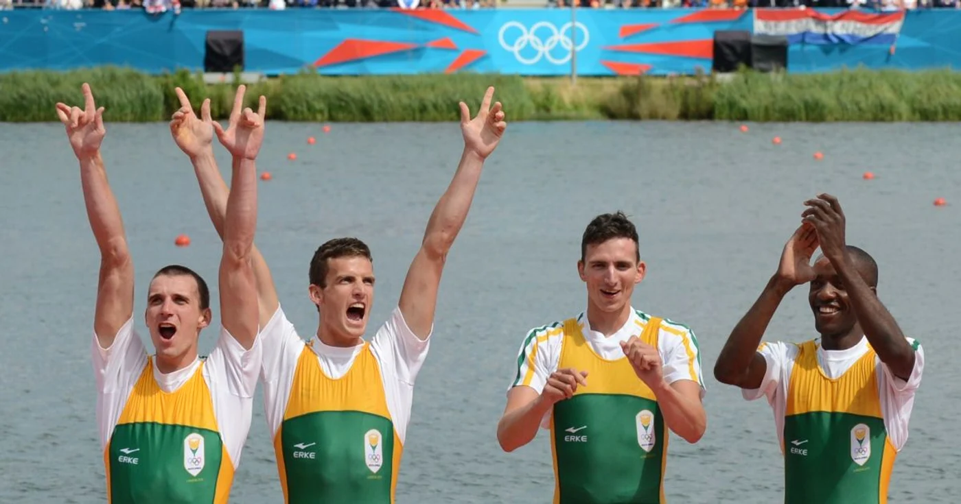 Patru dintre cei şase sportivi sud-africani medaliaţi cu aur la Olimpiada de la Londra. FOTO Mediafax