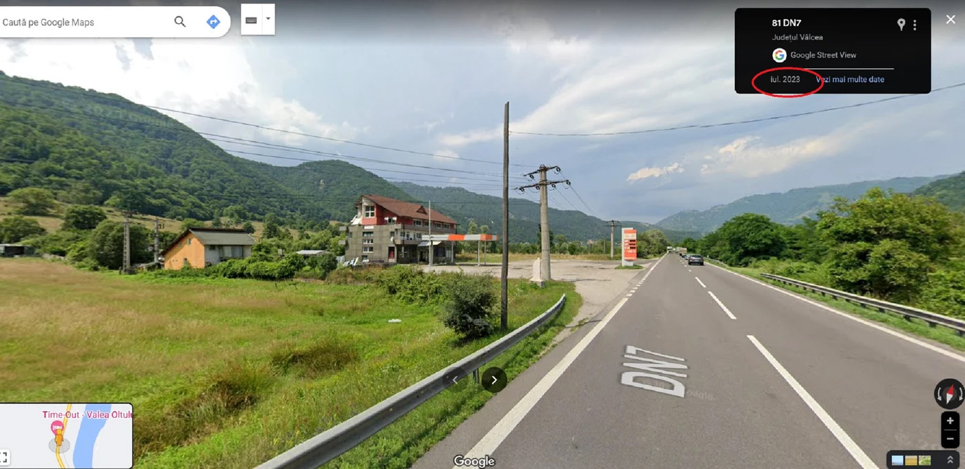 Imagine Google Maps realizată în iulie 2023 cu o fostîa benzinărie de pe Valea Oltului în Vâlcea 