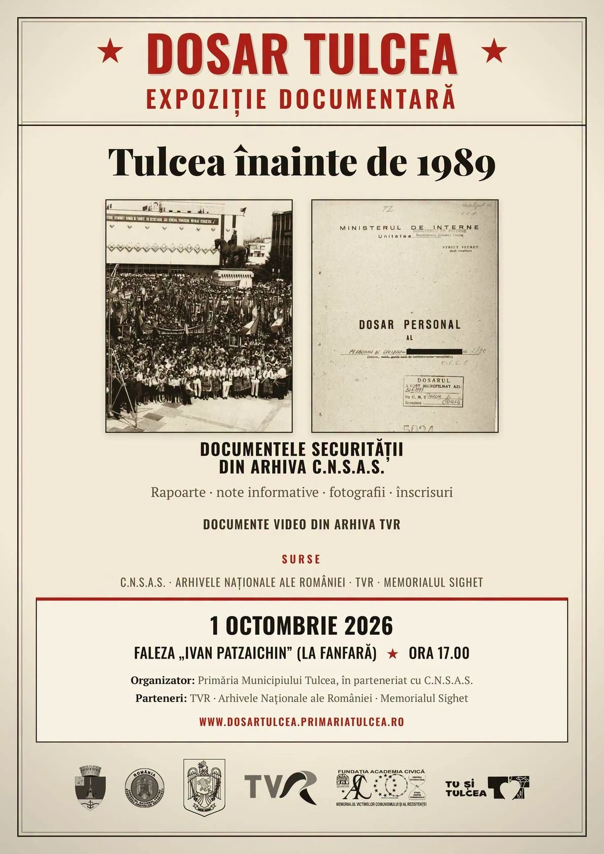 Afișul expoziției „DOSAR TULCEA. Tulcea înainte de 1989”