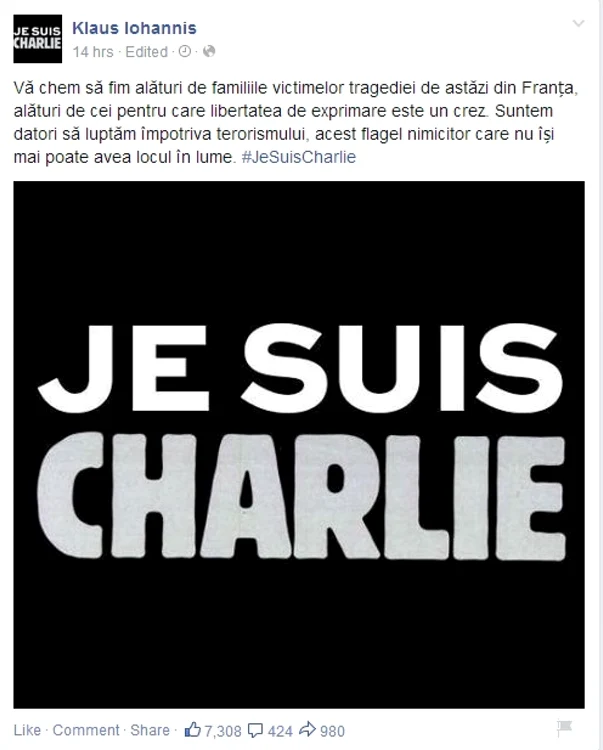 klaus iohannis je suis charlie foto facebook