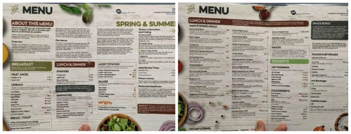 Meniul spitalului din Londra este foarte diversificat / foto: Reddit