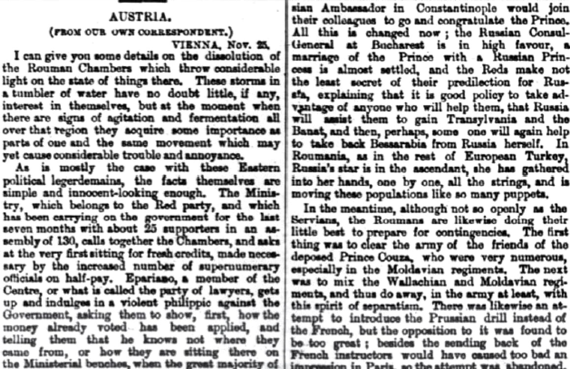Cum erau prezentați românii în 1867 de „The Times”.
