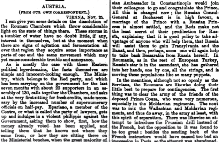 Cum erau prezentați românii în 1867 de „The Times”.