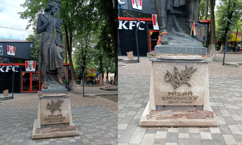 statuie mihai Eminescu colaj facebook jpg