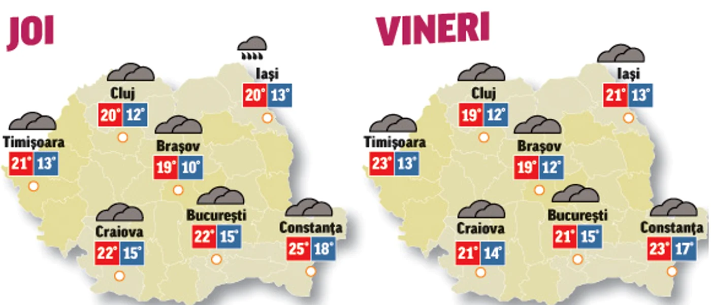 Prognoza meteo pentru următoarele două zile anunță că vremea va fi instabilă din punct de vedere termic
