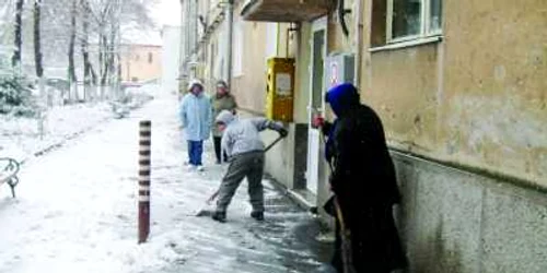 Ştefan şi Paraschiva Gusta au curăţat toată neaua din jurul blocului. 