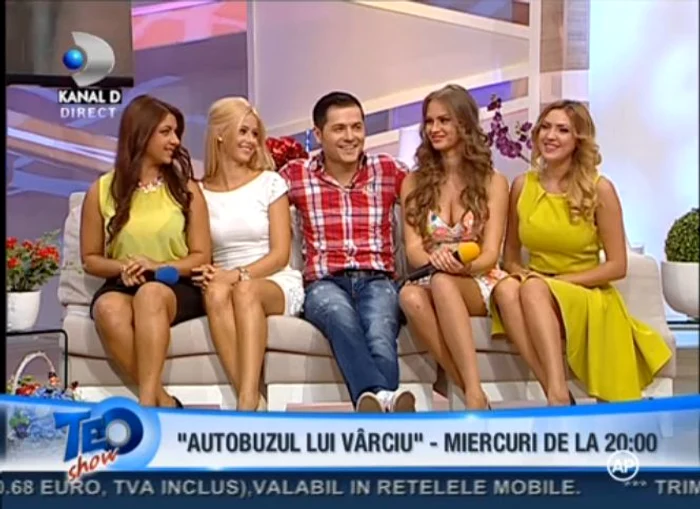 Vârciu a venit în emisiunea lui Teo însoţit de patru domnişoare din autobuzul lui (captură: Kanal D)