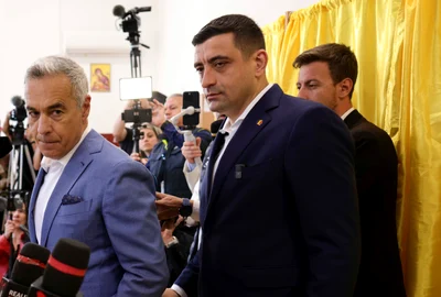 George Simion și Calin Georgescu votează în Mogoșoaia, Ilfov. FOTO Inquam Photos / Octav Ganea
