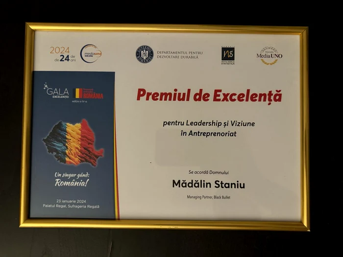 Diploma primită de Mădălin Staniu FOTO Arhiva personală