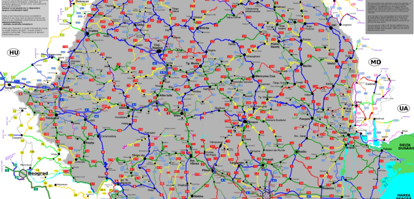 Harta calitatii drumurilor din Romania