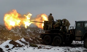 Artileria ucraineană lângă Bahmut FOTO EPA-EFE 