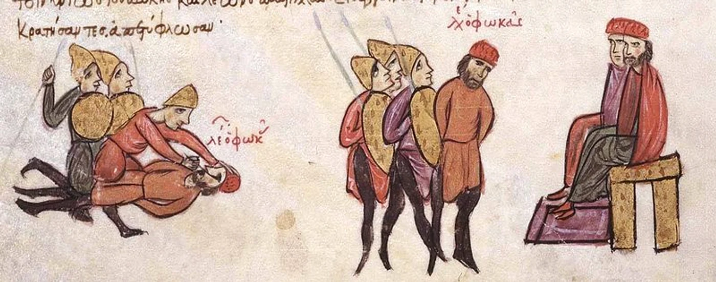 4  Orbirea lui Leo Phocas de către Roman I Lekapenos în  919  Sursa Madrid Skylitzes jpg jpeg
