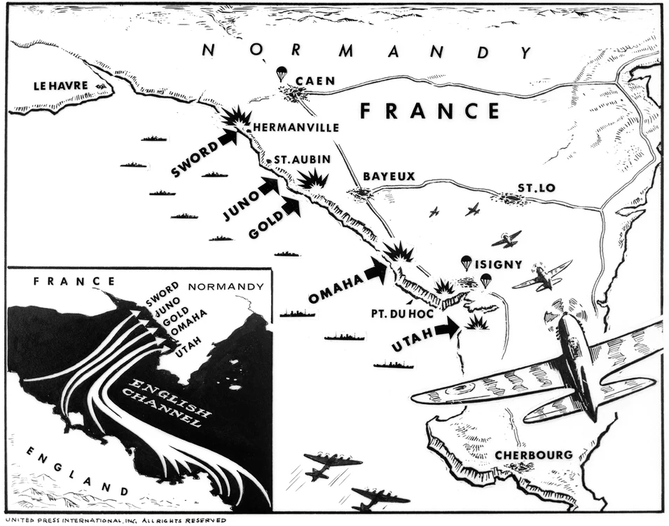 Zonele principale de debarcare a trupelor aliate care au asaltat coasta Normandiei