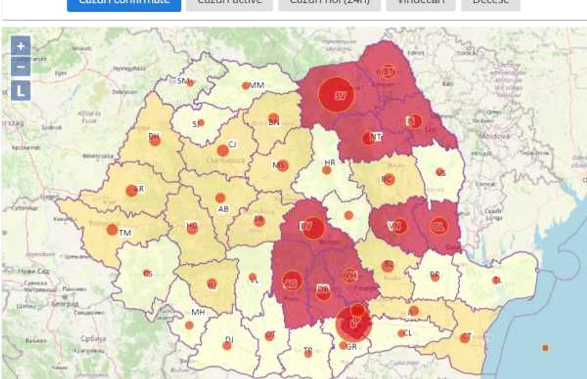 Bucureştiul şi zece judeţe din ţară, în topul infectărilor cu noul coronavirus Imagine: Covid19.geospatial.org